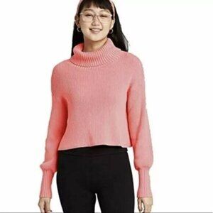 Wild Fable Turtleneck Sweater Pink Cable Knit Stretch Drop Shoulder Cropped